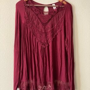 Red Lacy Long Sleeve Top